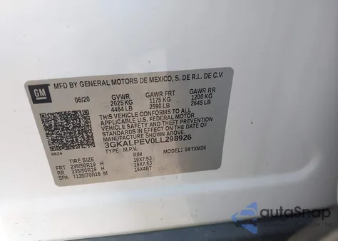 2020 GMC Terrain Fwd Slt из США, поврежденный, VIN 3GKALPEV0LL298926